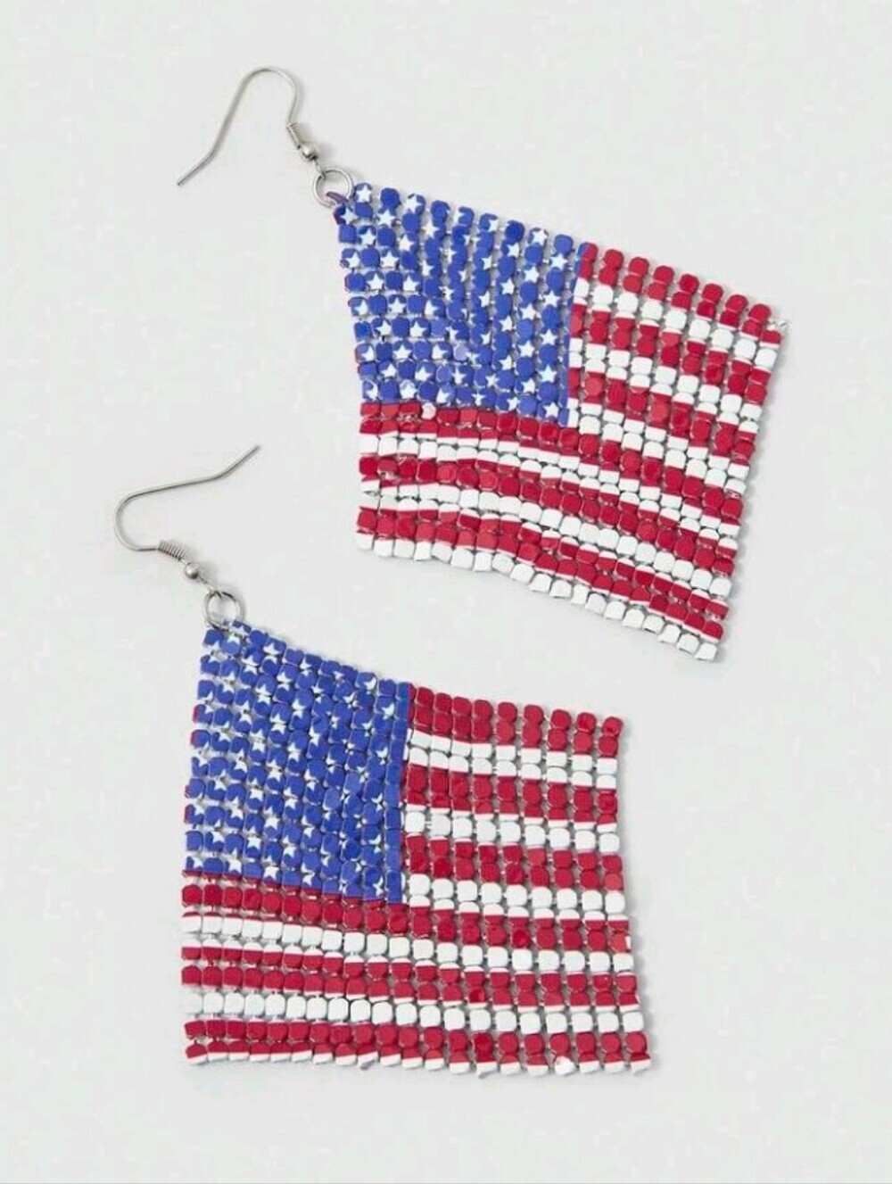American Flag Metal Mesh Dangle Earrings Red White Blue